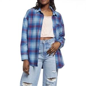 Nordstrom BP Boyfriend Flannel Plaid Shirt Blue Ombre Dance Loungewear Cozy XS